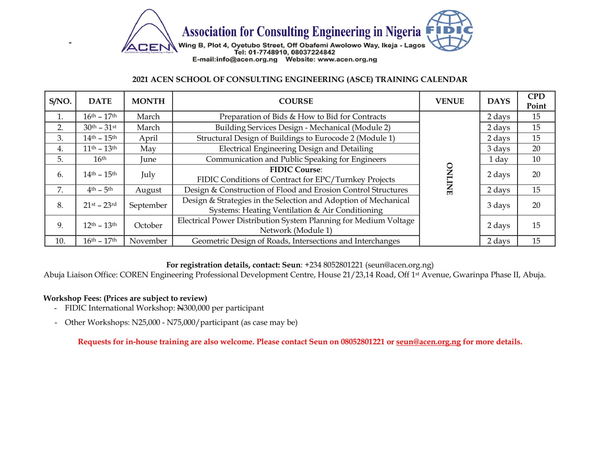 2021 ASCE Training Calendar Online Association For Consulting